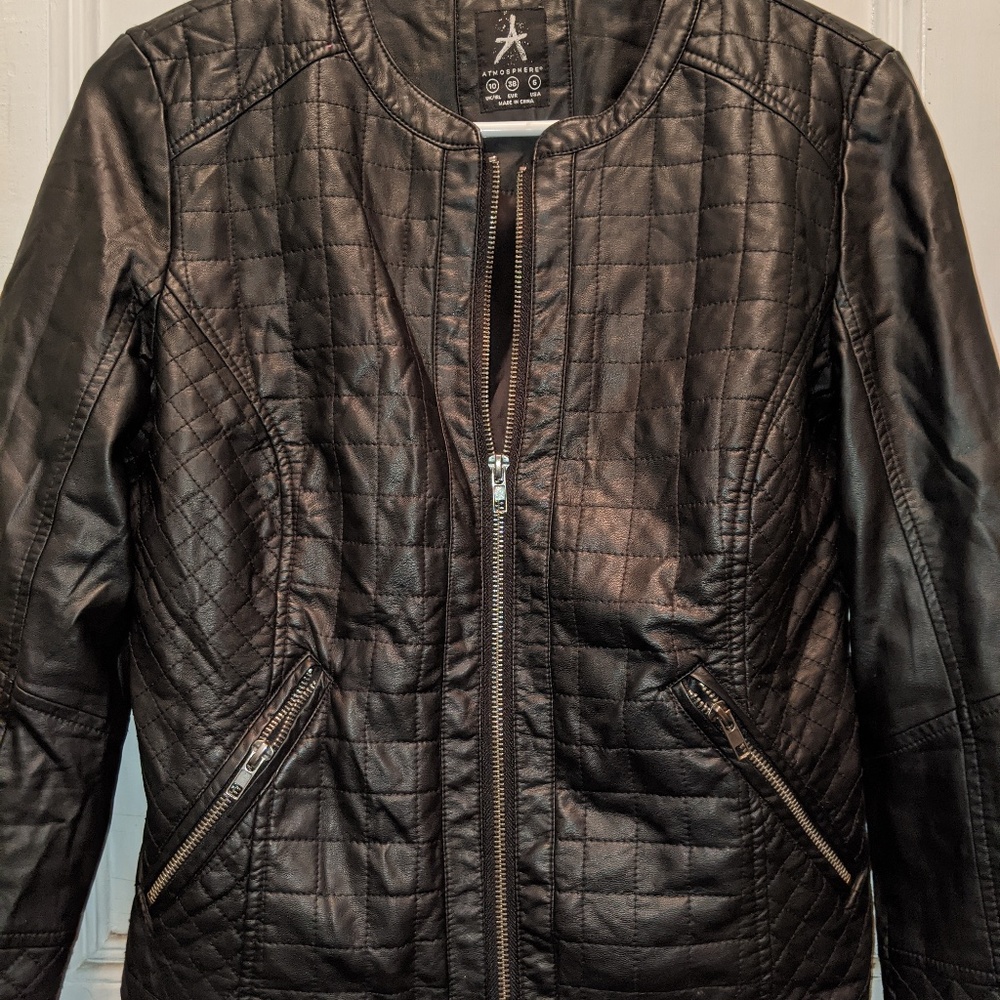 Black Quilted Faux Leather Jacket